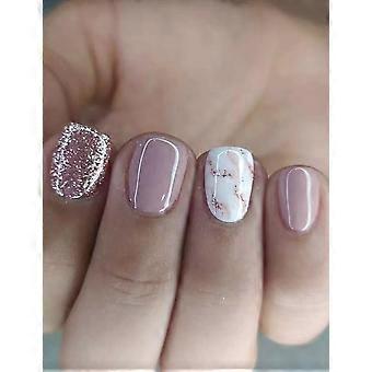 24pcs Short Glitter Press On Nails Set with Nail File and Adhesive Stickers, Instant Salon Manicure