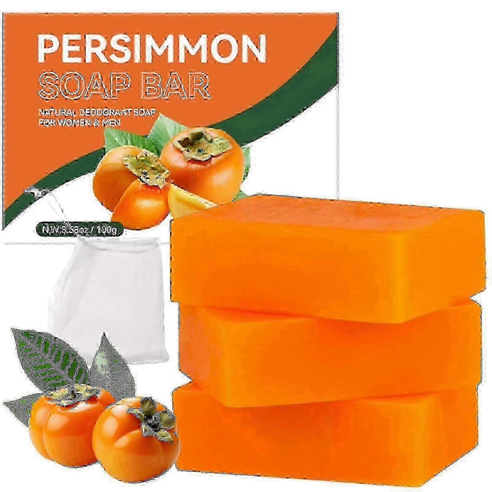 Lot de 3 savons au kaki - Contrôle des odeurs corporelles, nettoyant bio hydratant naturel HheJ1