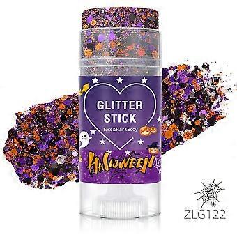 Halloween Body Glitter Stick 15g, Zwart Oranje Paarse Pailletten Haar Glitter voor Rumi Kostuum Cosplay en Tattoos Make-up, Grove Glitter Gezichtsverf voor W