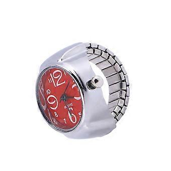 Elegant Stainless Steel Finger Watch for Wearing As Unisex Ring in Red
