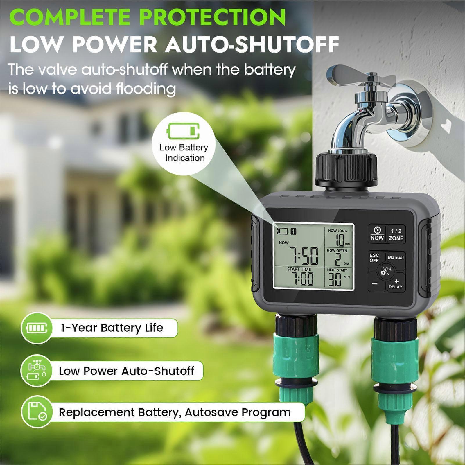 Sprinkler Timer LCD Display 3 Watering Modes Multifunctional IPX5 Rain Proof Programmable Hose Timer for Garden
