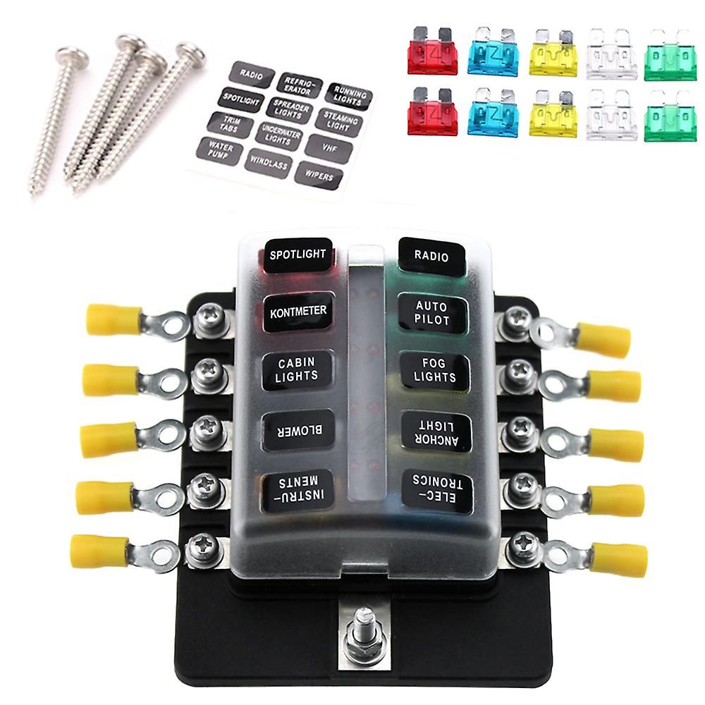 10 Way Blade Fuse Box Holder Fuse Blocks With Red Led Indicator