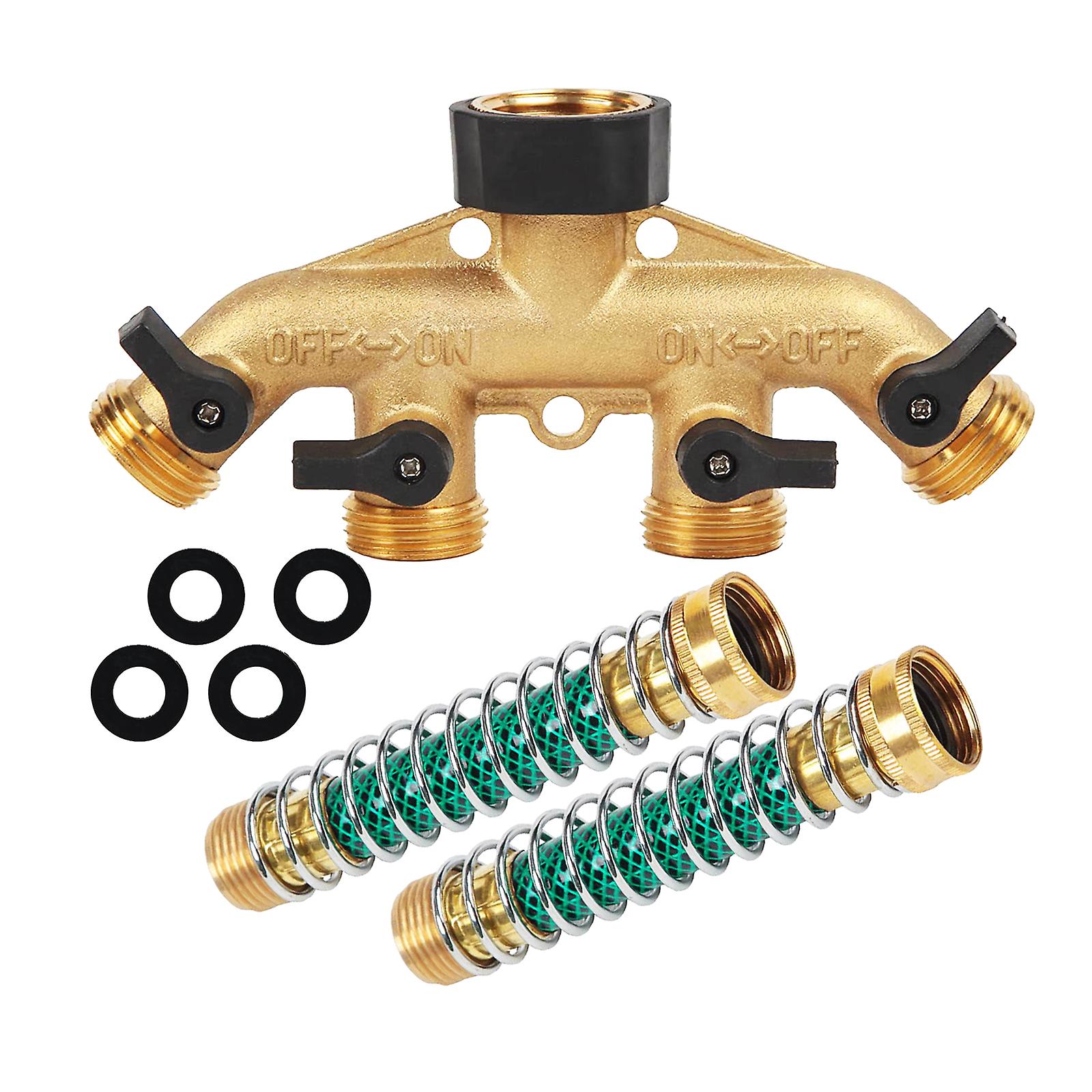 4 Way Garden Hose Splitters With 2 Extension Spring Hose 4 Washers