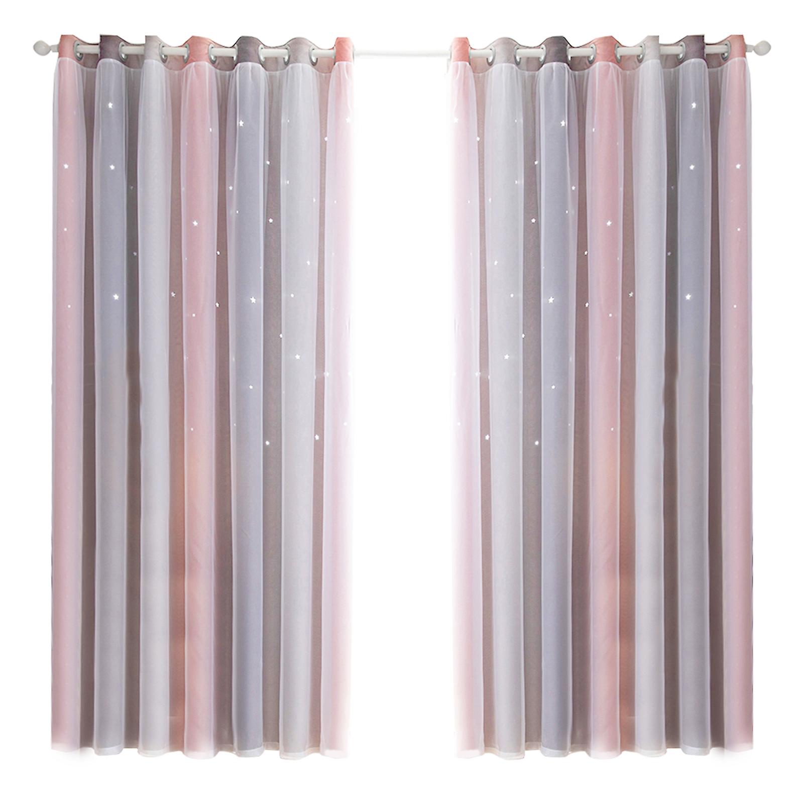 2pc Hollow-out Star Pattern Double Layer Blackout Insulation Curtain