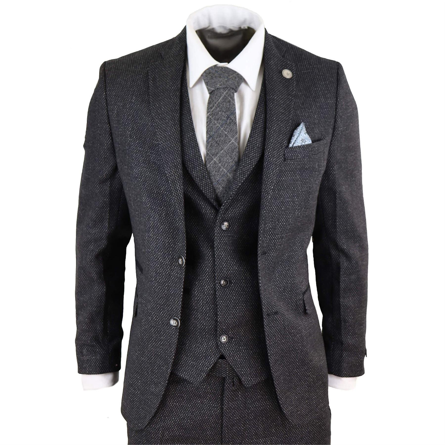 Męska wełna 3-częściowy garnitur Tweed Tailored Fit Classic