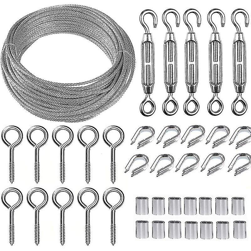 30m / 2mm الفولاذ المقاوم للصدأ سلك حبل كيت مع M5 الثقيلة سلك الشداد ، السياج سلك لفة كيت ، كابل الدرابزين كيت ، حديقة سلك الشدادات للتسلق