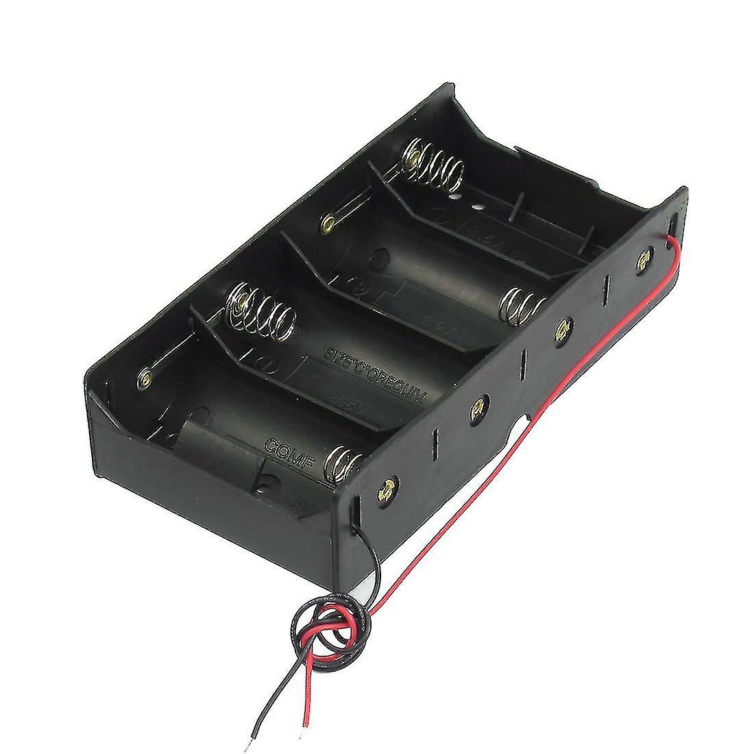 Black 4 X 1.5v D Battery Holder Storage Case Box W Wire Leads