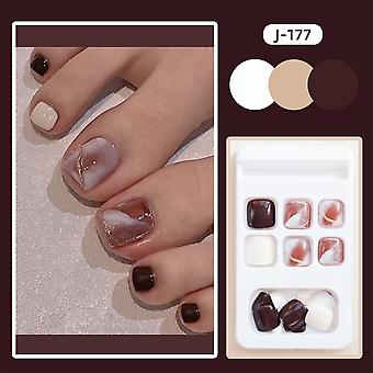 Milk White & Coffee Smudged Fake Nails Elegant Coffee Wearing Fake Toenails For Elegant Fashionable Women