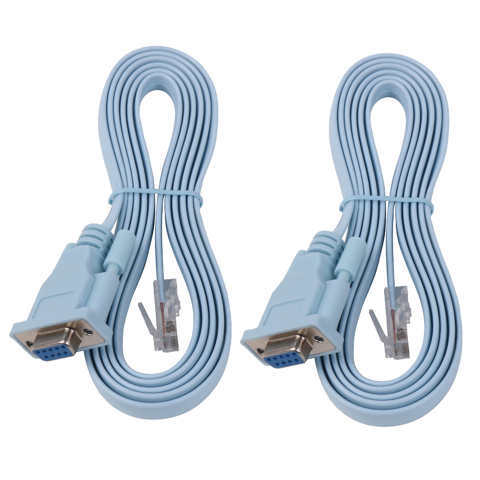 2Pcs RJ45 to DB9 Console Cable Internet Ethernet Device LAN 60ft Blue