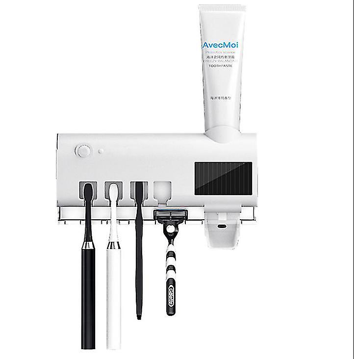 白い壁に取り付けられた歯ブラシホルダー、自動Az18781を備えたUV歯ブラシ滅菌器