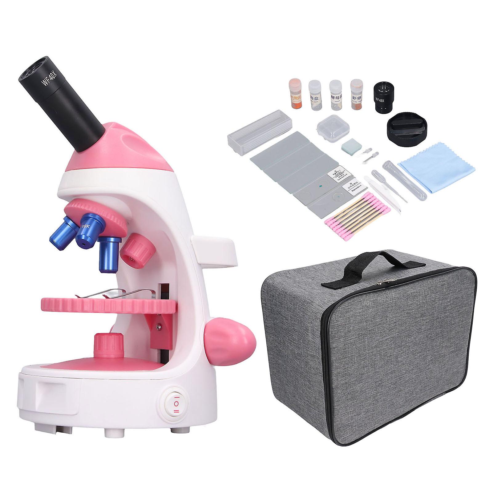 Monocular TV Microscope Optical Microscope Lab Educational Microscope Pink Portable Design with Accessories for Science Stud