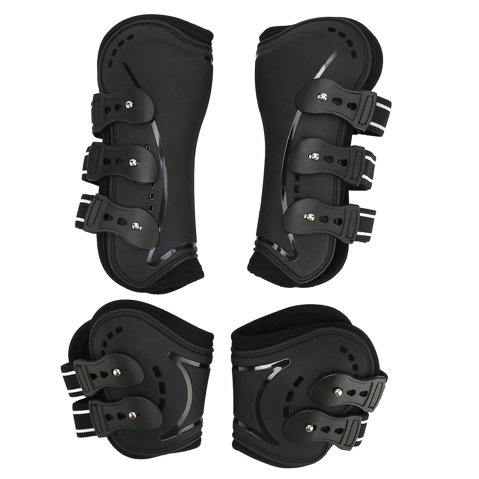 Horse Front and Hind Leg Boots Shock Absorption Breathable Open Front PU Shell Tendon Protection for Jumping Show Riding