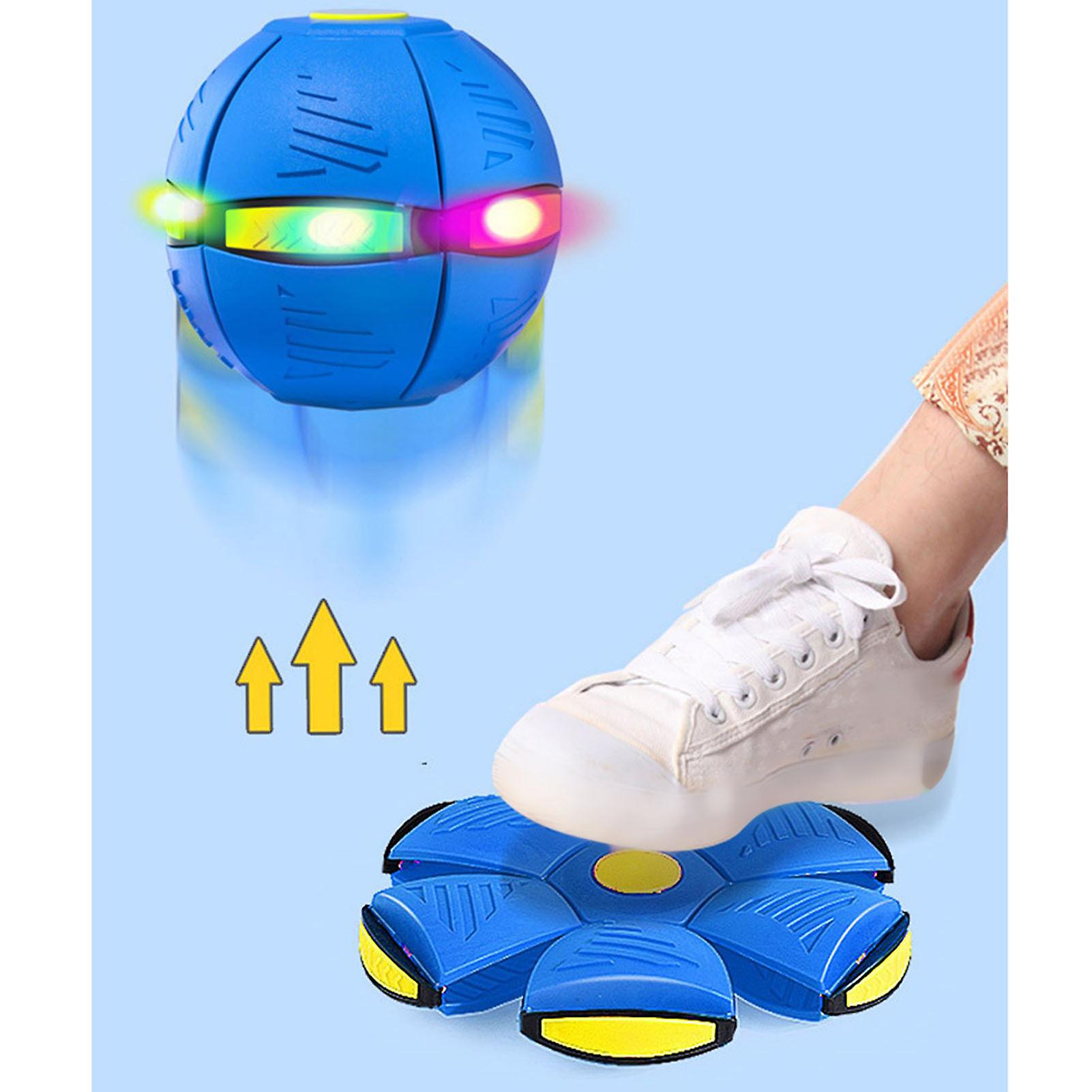 Flying Saucer Ball Magic Deformation Ball with Light Decompression Flying Flat Throw Disc Balls Parent Child Interactive Toy with Light Blue 