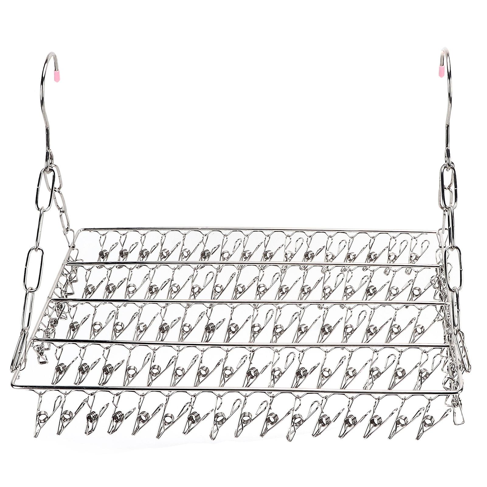 Versatile Stainless Steel Drying Rack with 100 Clips for Laundry