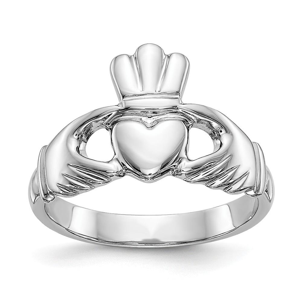 14k White Gold Solid Polished Mens Irish Claddagh Celtic Trinity Knot Ring Size 8.00-Ring for Men