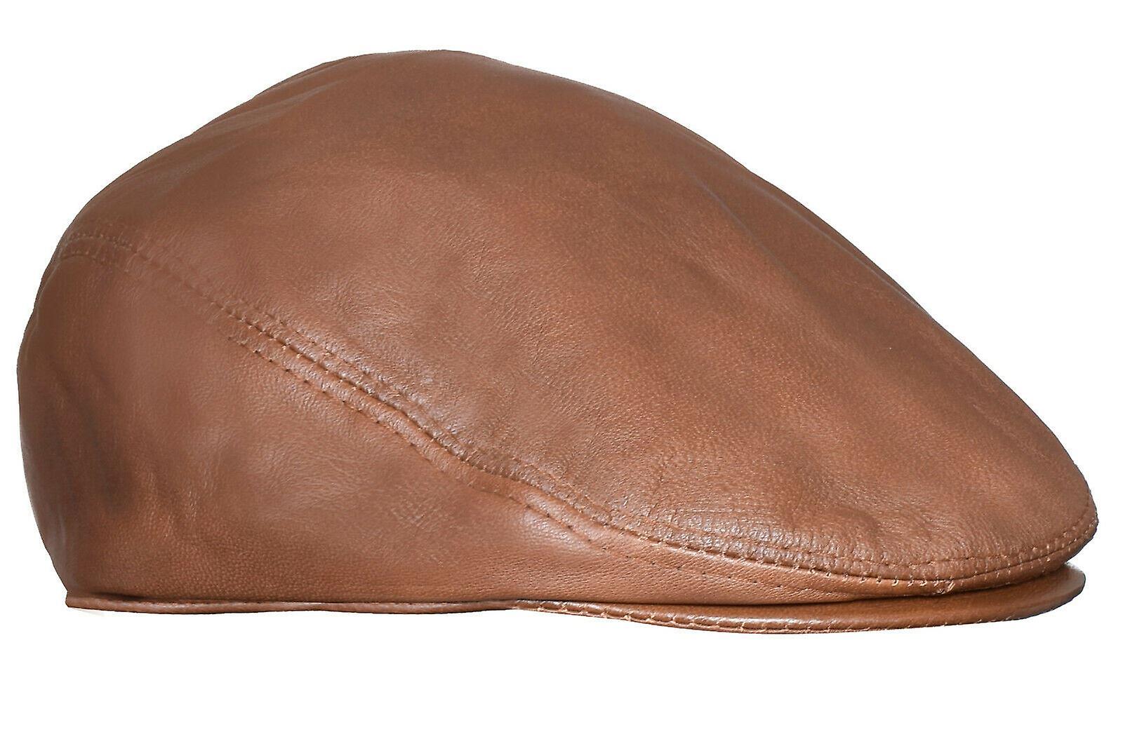 Mens Tan Flat Hat Leather Newsboy Gatsby Cap