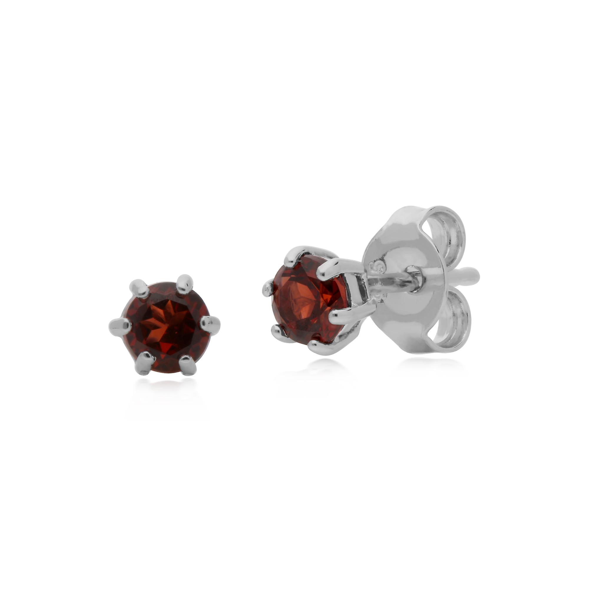 Classic Round Garnet 6 Claw Set Stud Earrings in 925 Sterling Silver 270E025103925