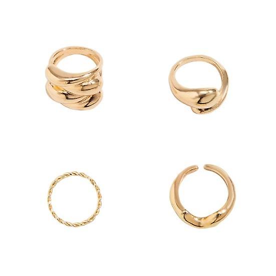 1Set Women Open Rings Mullti Shape Smooth Solid Color Electroplated Arced Shape Stackable Adjustable Open Ring Set Lady Finger Jewelry