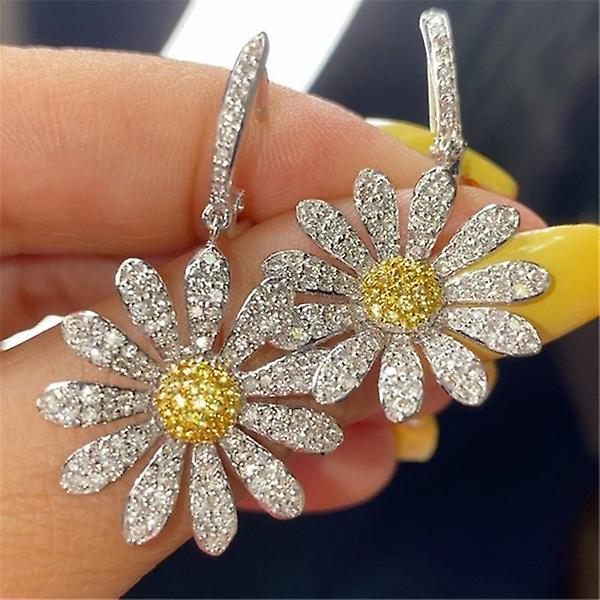 White Sapphire Sunflower Dangle Earrings 1 Pair