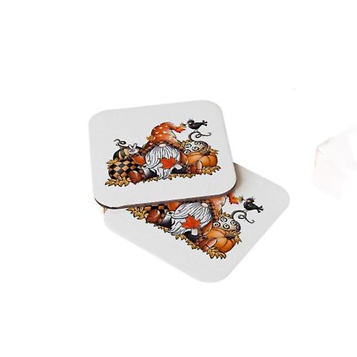 Gnome House Design Wood Coasters Set for Christmas Decor