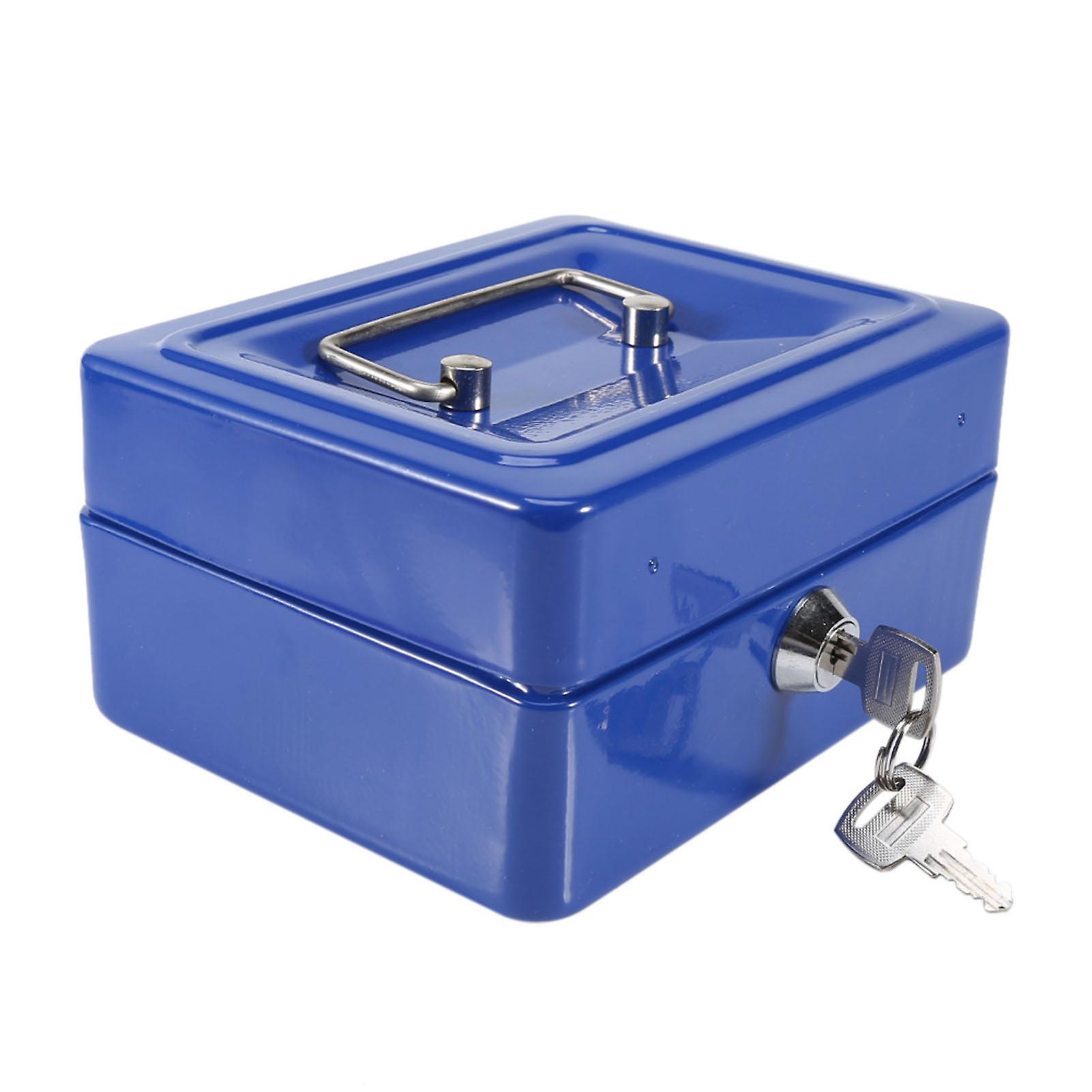 Portable Safe Box with 2 Key Fireproof Anti Theft Multipurpose Security Case Lock Box for Documents Jewelry Blue