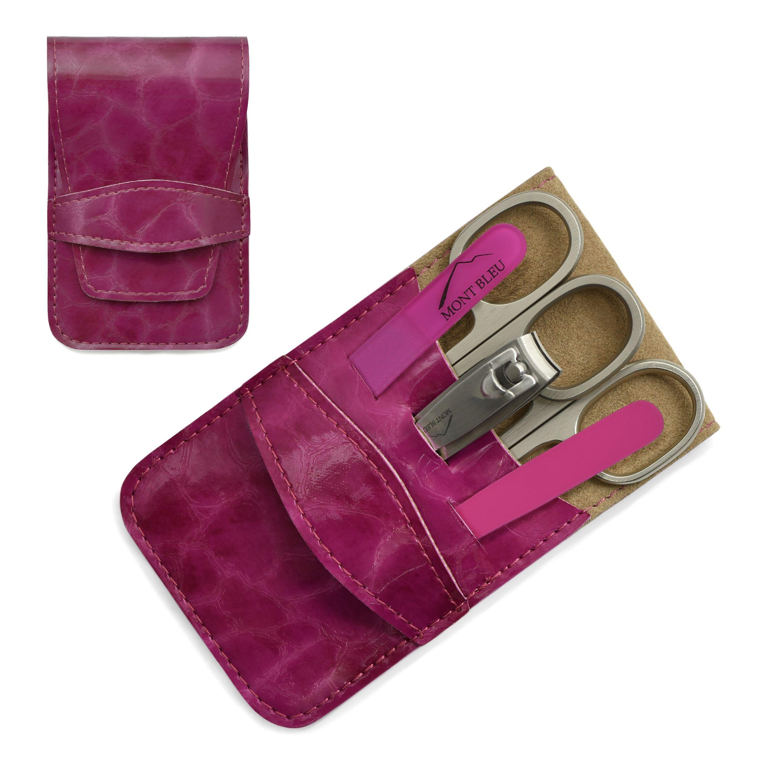 Mont Bleu 5-piece Manicure Set in Faux Leather Case, Fuchsia - Pink