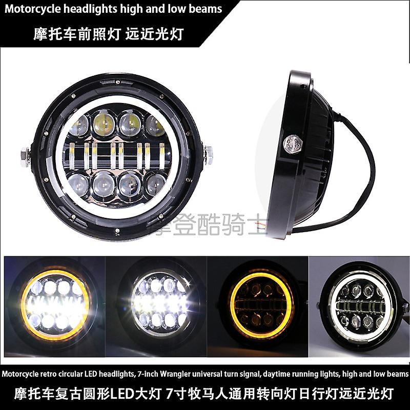 Motorcycle retro round LED headlights 7 inch Wrangler universal turn signals, daytime running lights, high and low beams