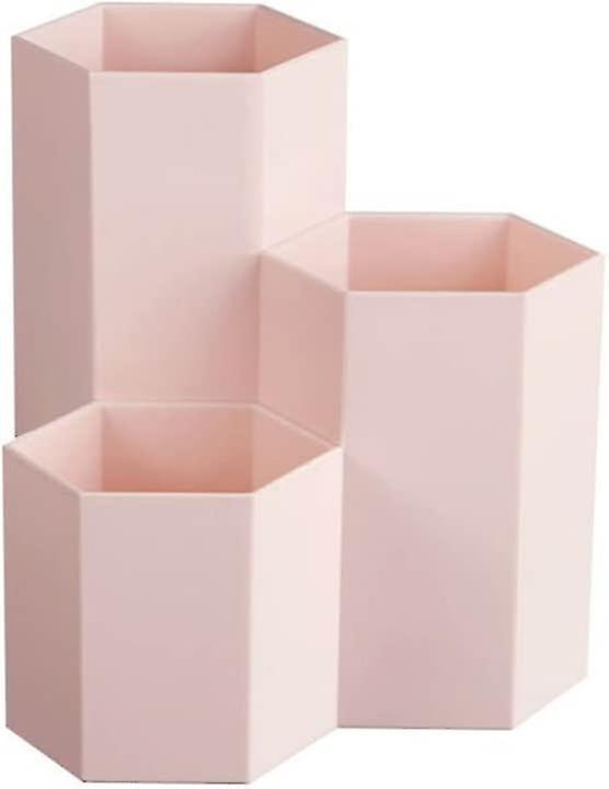 Hexagonal Plastic Pencil Box Storage Box Desktop Brush Storage Box 12 X 6.3cm Pink