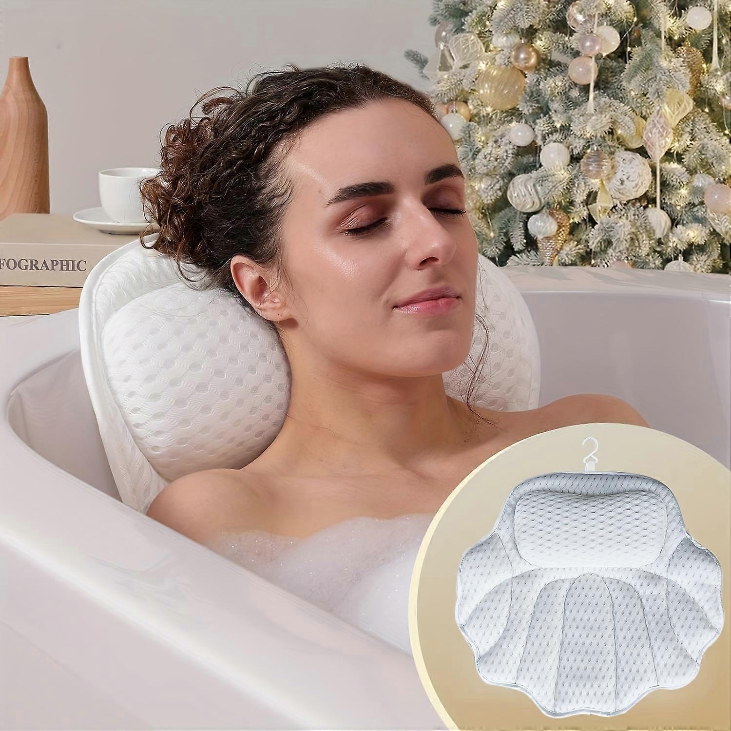 3D Air Mesh Luxury Bath Pillow - Extra Soft & Comfortable Head, Neck, and Back Support with Non-Slip Suction Cups for Ultimate Relaxation - Unscented,