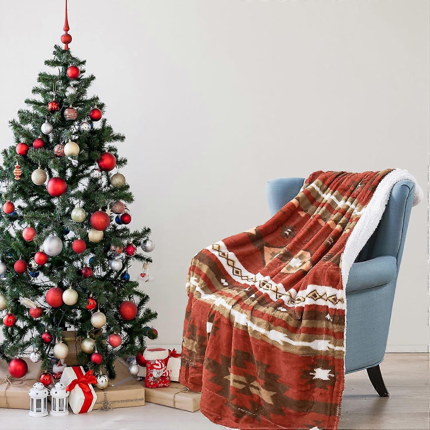 بطانية رمي أنيقة بوهيمية مع بطانة شيربا ناعمة ، بطانيات دافئة خفيفة الوزن للأريكة ، أريكة ، سرير ، تخييم ، رمي الهواء الطلق طوال الفصول ، 60 × 80 بوصة ، د