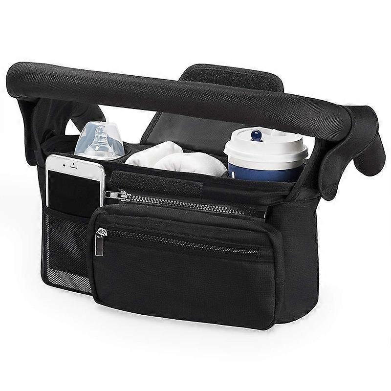 Universal Baby Stroller Organizer, 2 Insulated Cup Holder, Detachable Zippered Pocket, Adjustable Sh