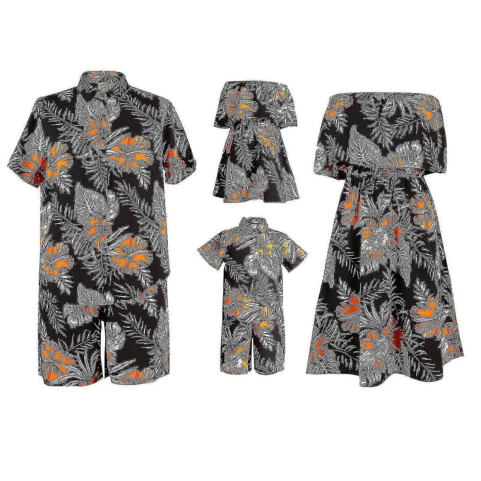 Matchable Family Hawaiian Luau Men Women Girl Boy Clothes In Watercolor Orchid In Black Turquoise - Product Details