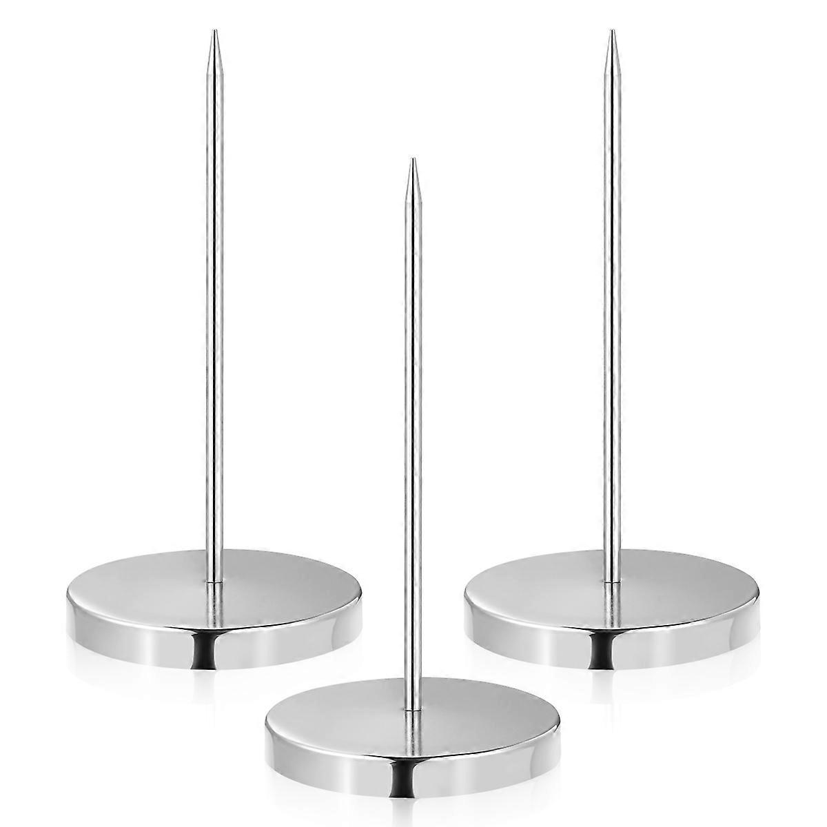 Toyvian 3 Pcs Desk Check Spindle Holder Metal Bill Holder with Round Base and Thick Spindle Rod for Restaurant Kitchen Office Hotel (Silver)