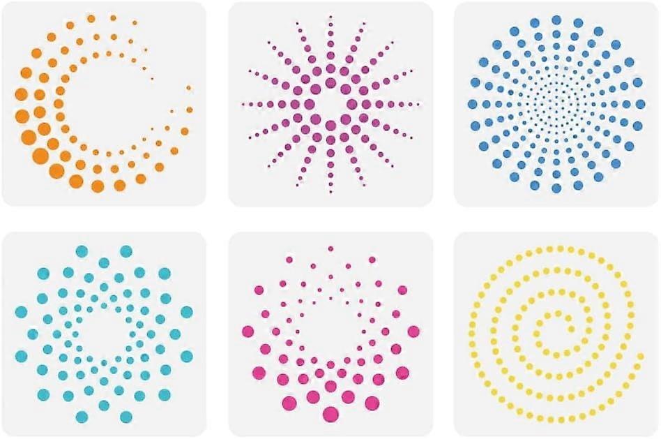 6Pcs Circular Dots Stencils for Painting 5.9x5.9 inch Small Dots Drawing Templates Sun Round Flower Pattern Painting Stencils