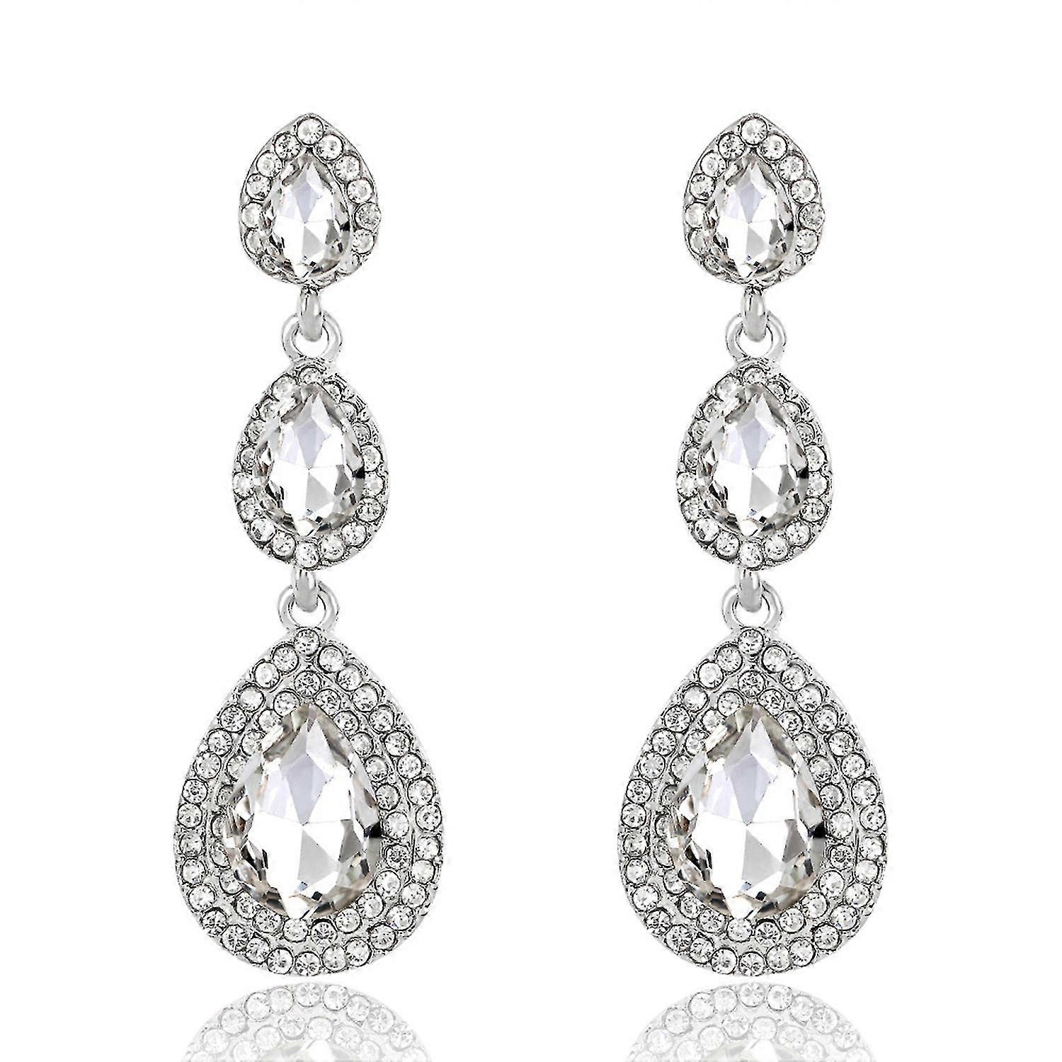 1 Pair Elegant Waterdrop Shape Drop Earrings Shining Rhinestone Inlaid Dangle Earrings Women Stud Ea