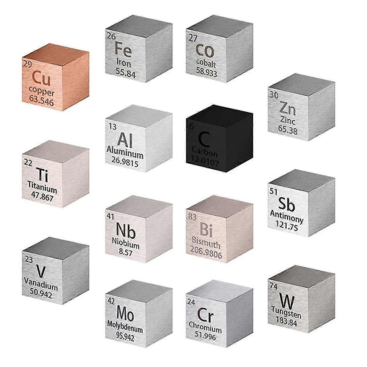 14pcs Elements Square Set Density Squares Pure Metal Periodic Table Metal Squares Tungsten Square