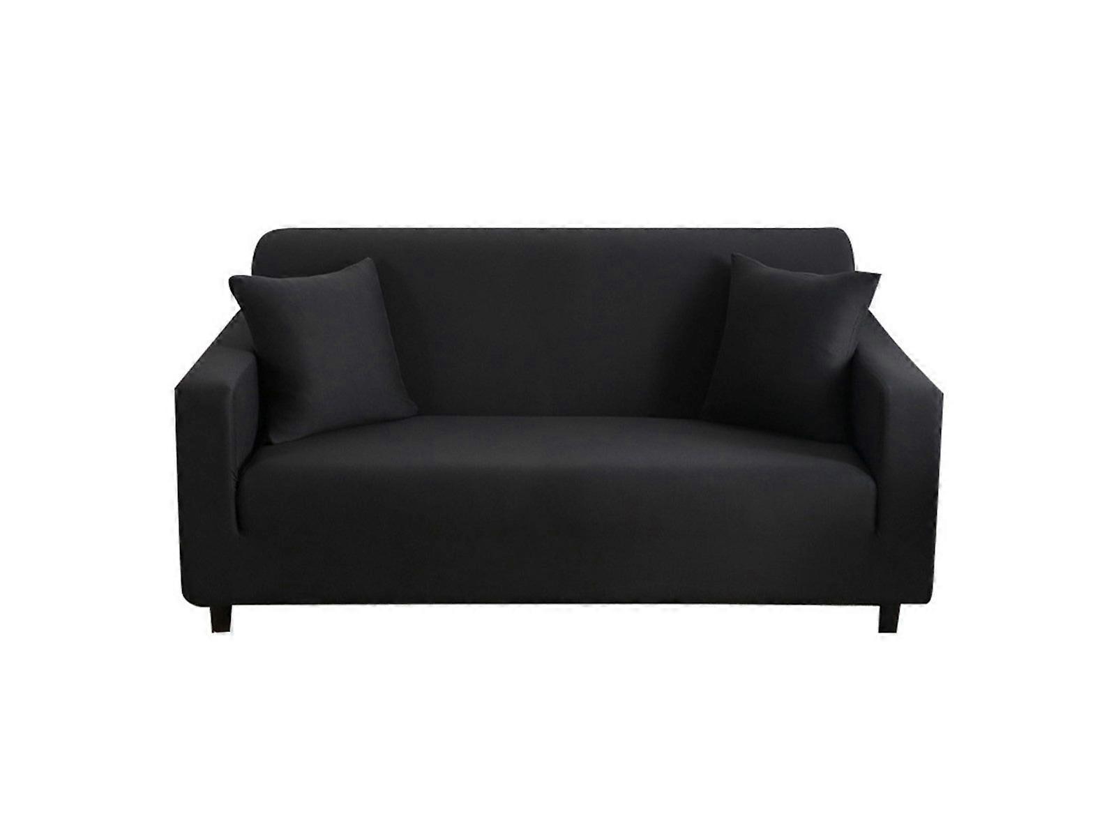 Sofa Cover Black Solid Colour Sofa Protector Stretch Couch Slipcover 3 Seats