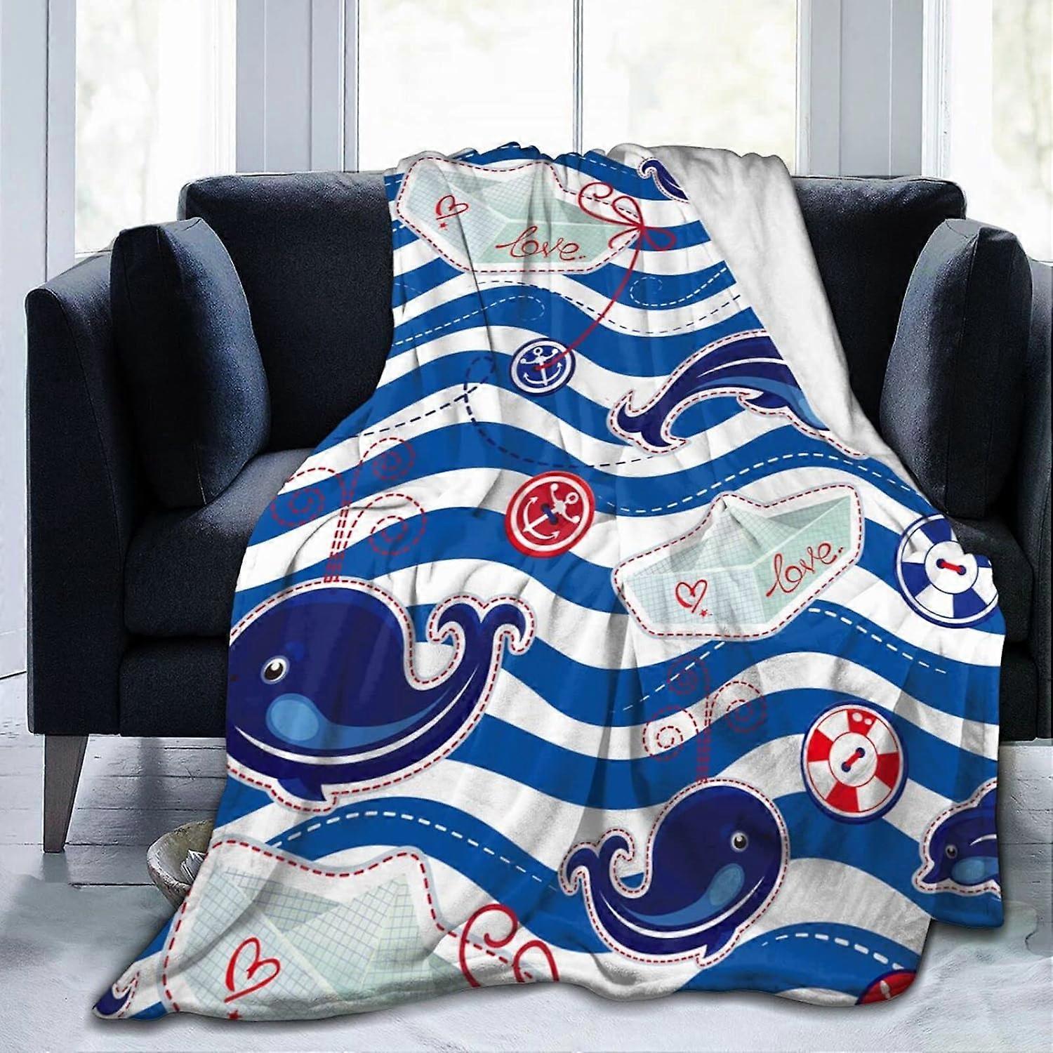 Dolphins and Whales Blanket Ultra Soft Throw Blankets Lightweight Plush Flannel Throws for Sofa Couch