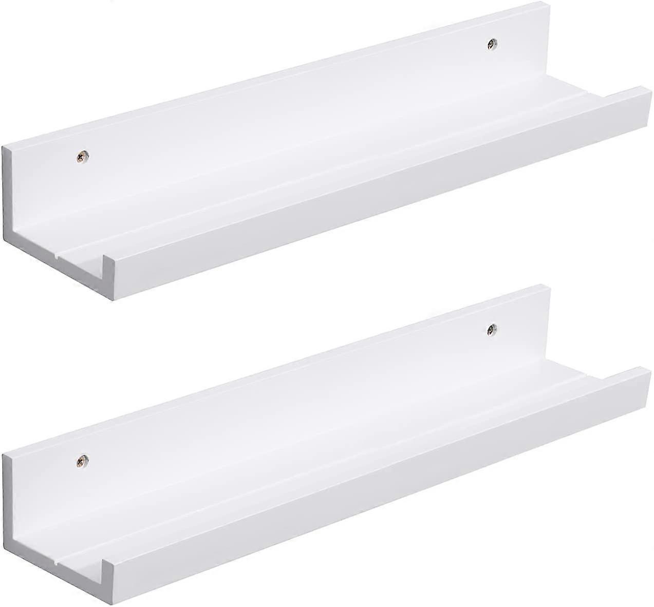 ZK-Set of 2 floating bookshelves, solid wood frame and book display, white, 30 x 12 cm