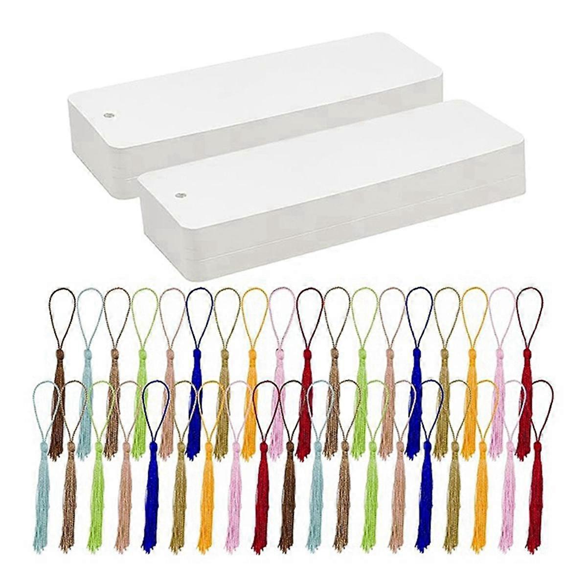 Set of 100 Blank Bookmarks with Colorful Tassels Crafting Material Pack Handmade Paper Bookmarks fo