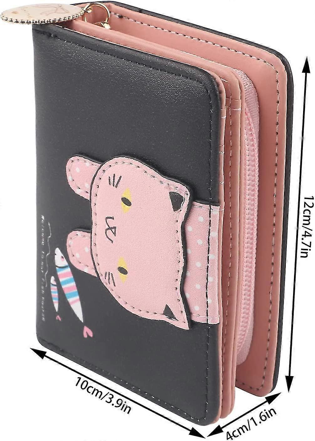 Uromee Cute Cat Wallet For Girls & Women - Small Vegan Leather Card Holder With Tassel, Rose Red