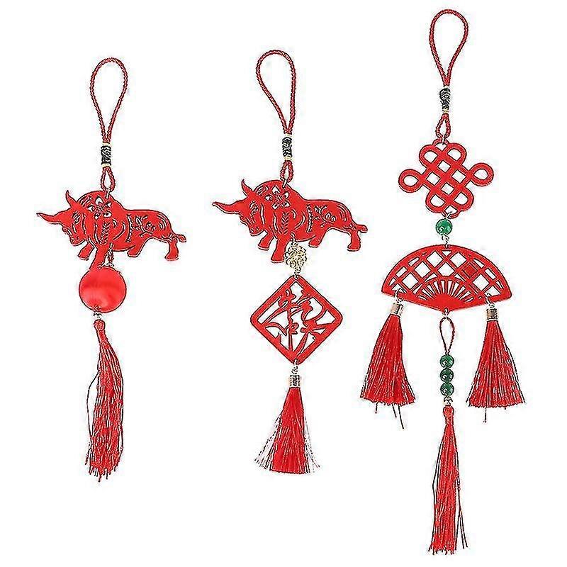 3pcs New Year Gift Wooden Pendant Decoration Garden Ornament (random Style)