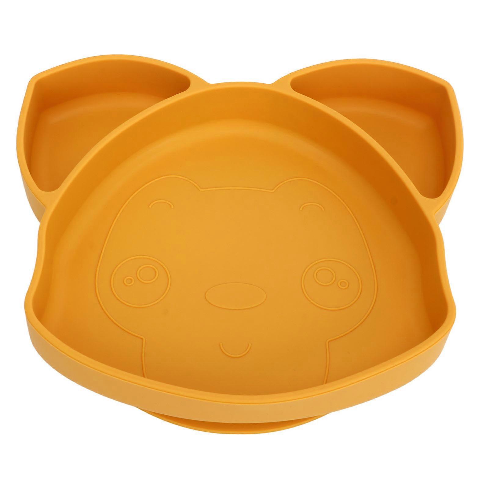 Baby Suction Plates 3 Divisions 460ml Drop Resistant Cute Fox Shape Baby Divided Plates for Babies Toddlers Ginger