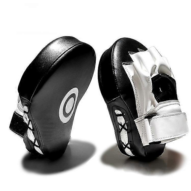 Boxing Curved Focus Punching Mitts- Leatherette Training Hand Pads,ideal For Karate, Muay Thai Kick2pcs, Black And White)