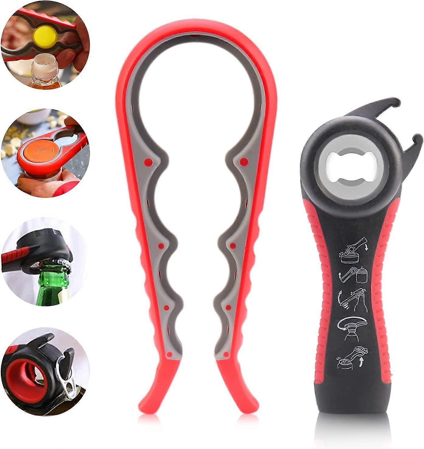 Can Opener for Weak Hands, Non-Slip Easy Grip Bottle Opener for Arthritis Elderly, 5 in 1 Multifunctional Bottle Opener for Arthritis Hands (2 Piece