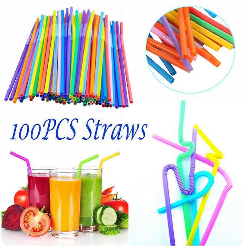 100  Pack Solid Colors Flexible Drinking Straw