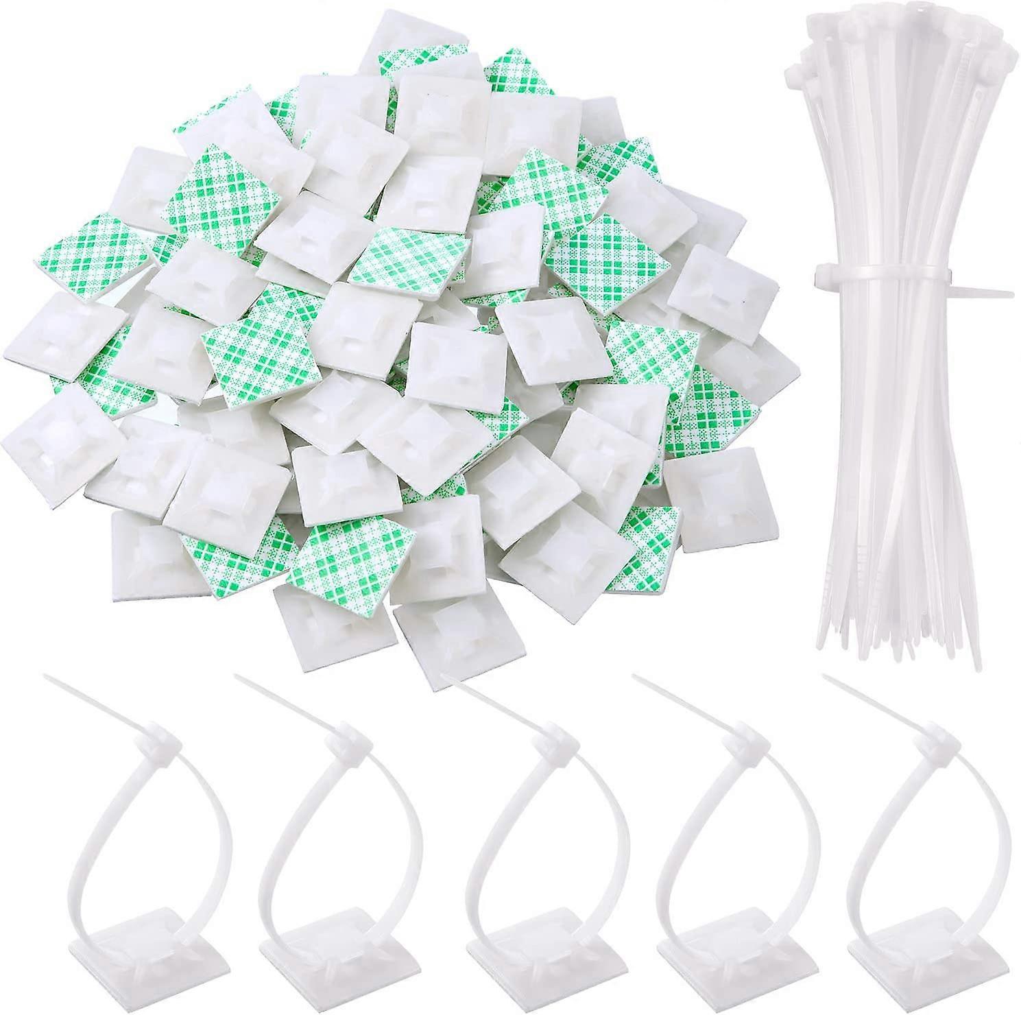 100 Pack Adhesive Zip Tie Self Adhesive Mounts Cable Tie Base Holders with Multi Purpose(Length 150mm, Width 2cm, White)