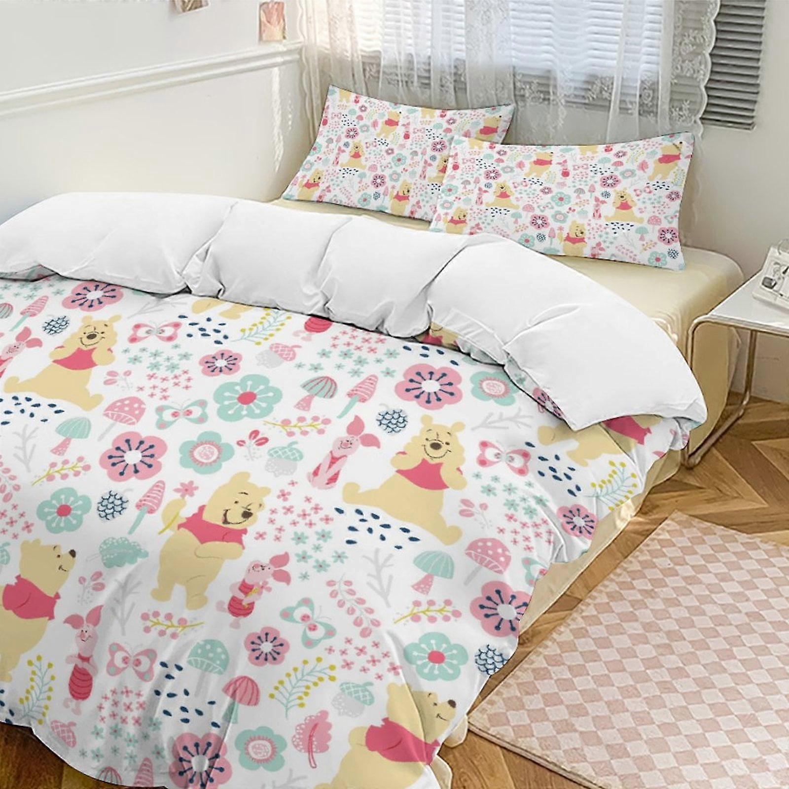 v7629  Bed Sheets Bedding Floral Winnie The Pooh Comforter Set Soft 3 Pcs Twin Bedding Sets Thicken for All Season, 1 Comforter  2 Pillow Shams  Bed S