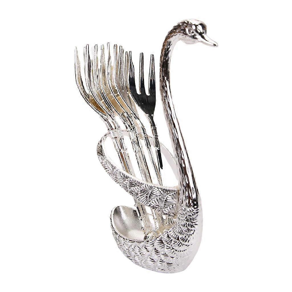 Swan Dinnerware Set Creative 6 Forks Utensils for Tea Fruit Kitchen  Silver