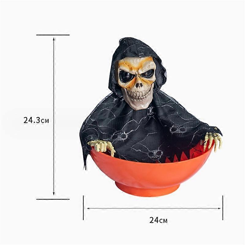 Animated Candy Dish Bowl with Motion Activated Sensor Realistic Lightweight Waterproof Animated Halloween Skull Bowl with Light up Red Eyes for Haunte